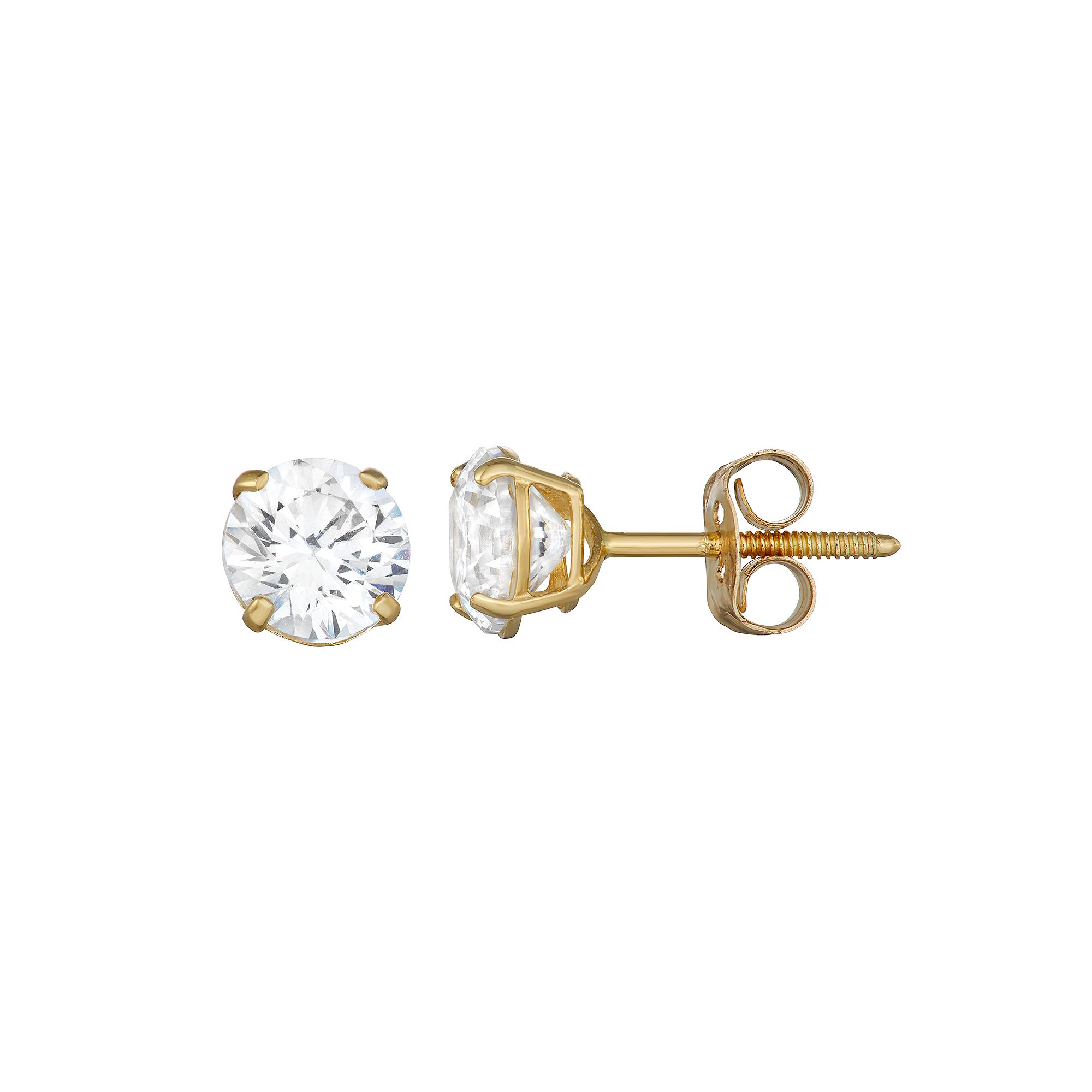 Charming Girl Kids 14k Gold Cubic Zirconia Round Stud Earring, Girls, Gol