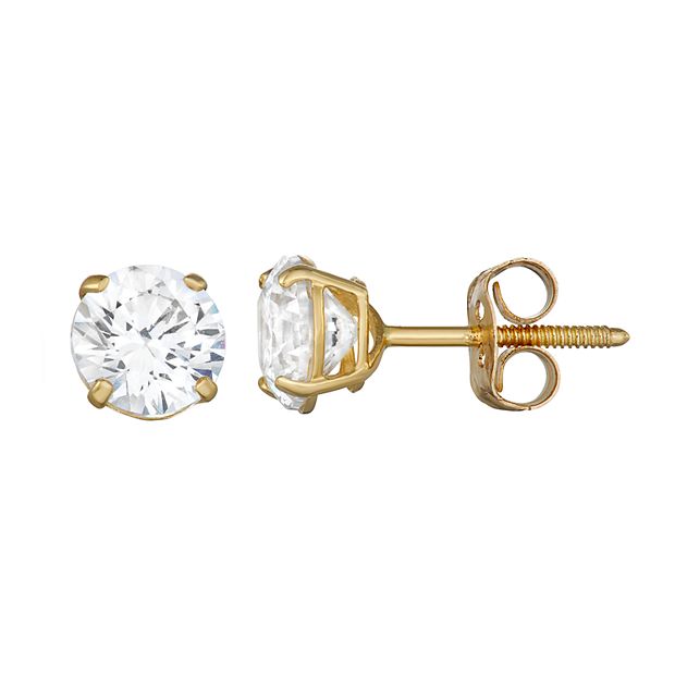Charming Girl 14K Gold Cubic Zirconia Round Stud Earring