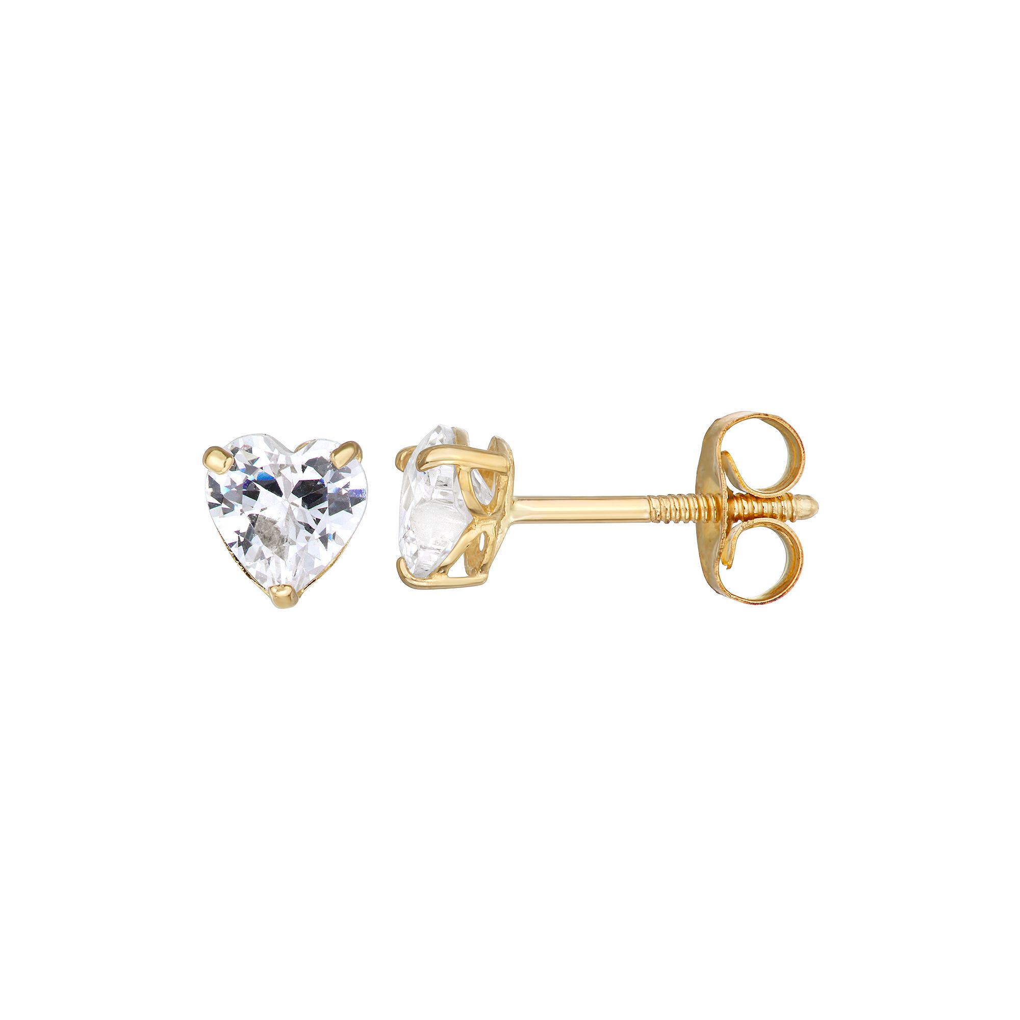 Charming Girl Kids 14k Gold Cubic Zirconia Heart Stud Earring, Girls, Gol