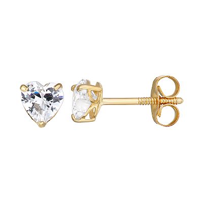 Charming Girl 14K Gold Cubic Zirconia Heart Stud Earring