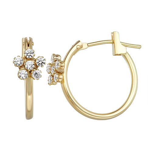 Charming Girl 14K Gold Cubic Zirconia Flower Leverback Earring