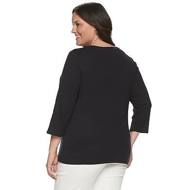 Plus Size Croft & Barrow 3/4 Sleeve Button Henley