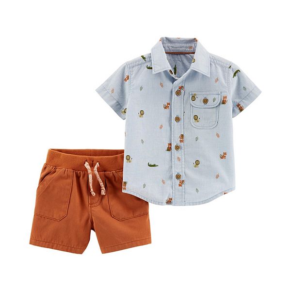 Baby Boy Carter's Animal Button-Front Shirt & Twill Shorts Set