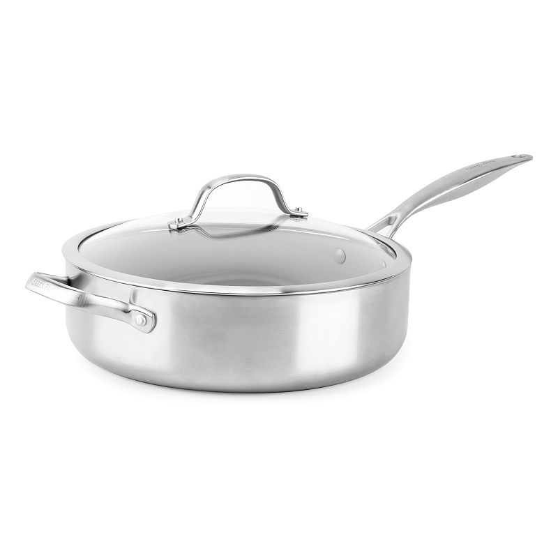 Greenpan Venice Pro Tri-Ply Stainless Steel Ceramic Non Stick 5qt Sauté Pan with Helper Handle & Lid Vibrant Silver