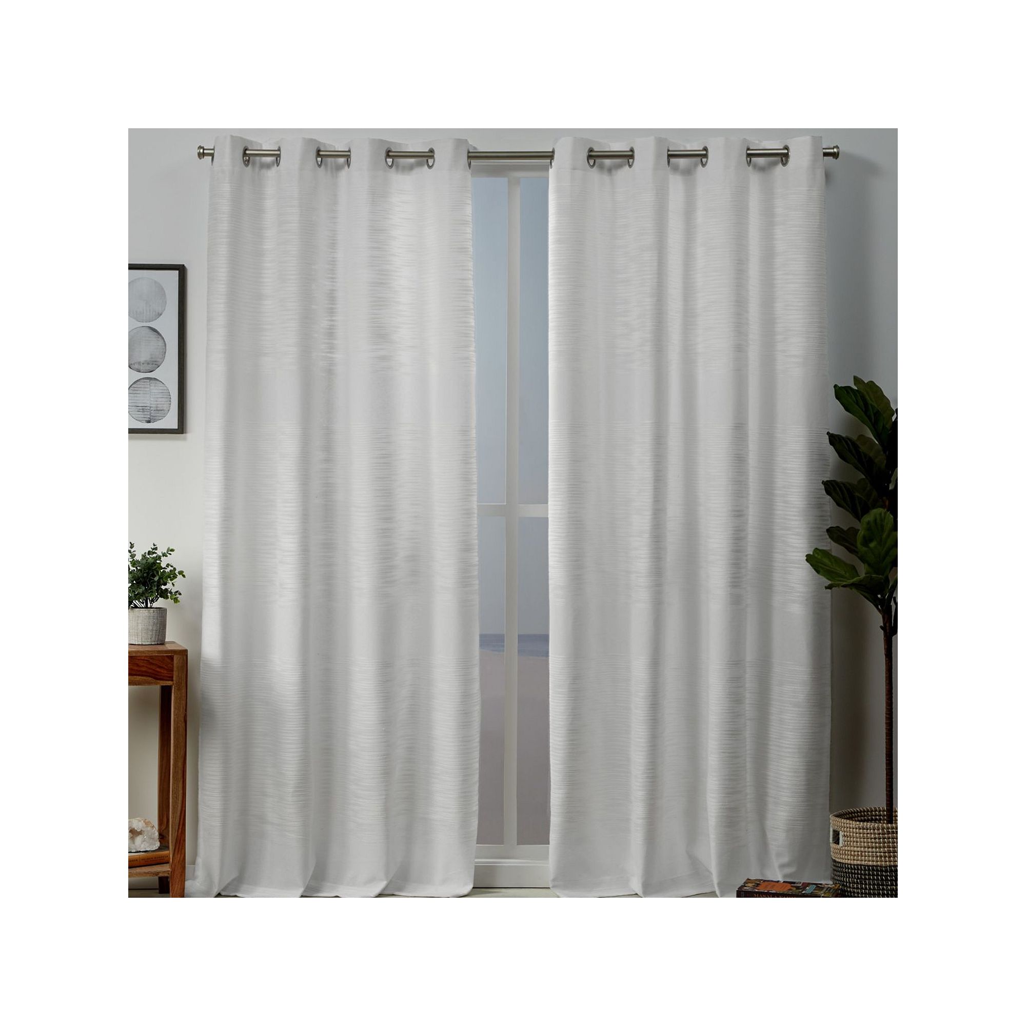 Exclusive Home 2-pack Kadomo Striped Window Curtains, White