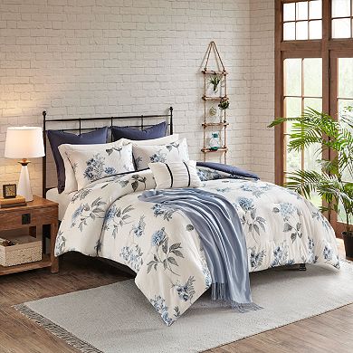 Madison Park Monah 7-Piece Printed Seersucker Comforter Set with Throw Blanket