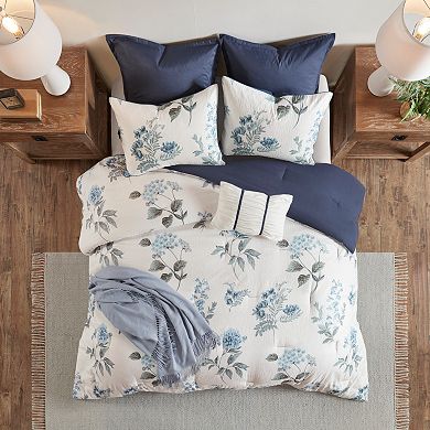 Madison Park Monah 7-Piece Printed Seersucker Comforter Set with Throw Blanket