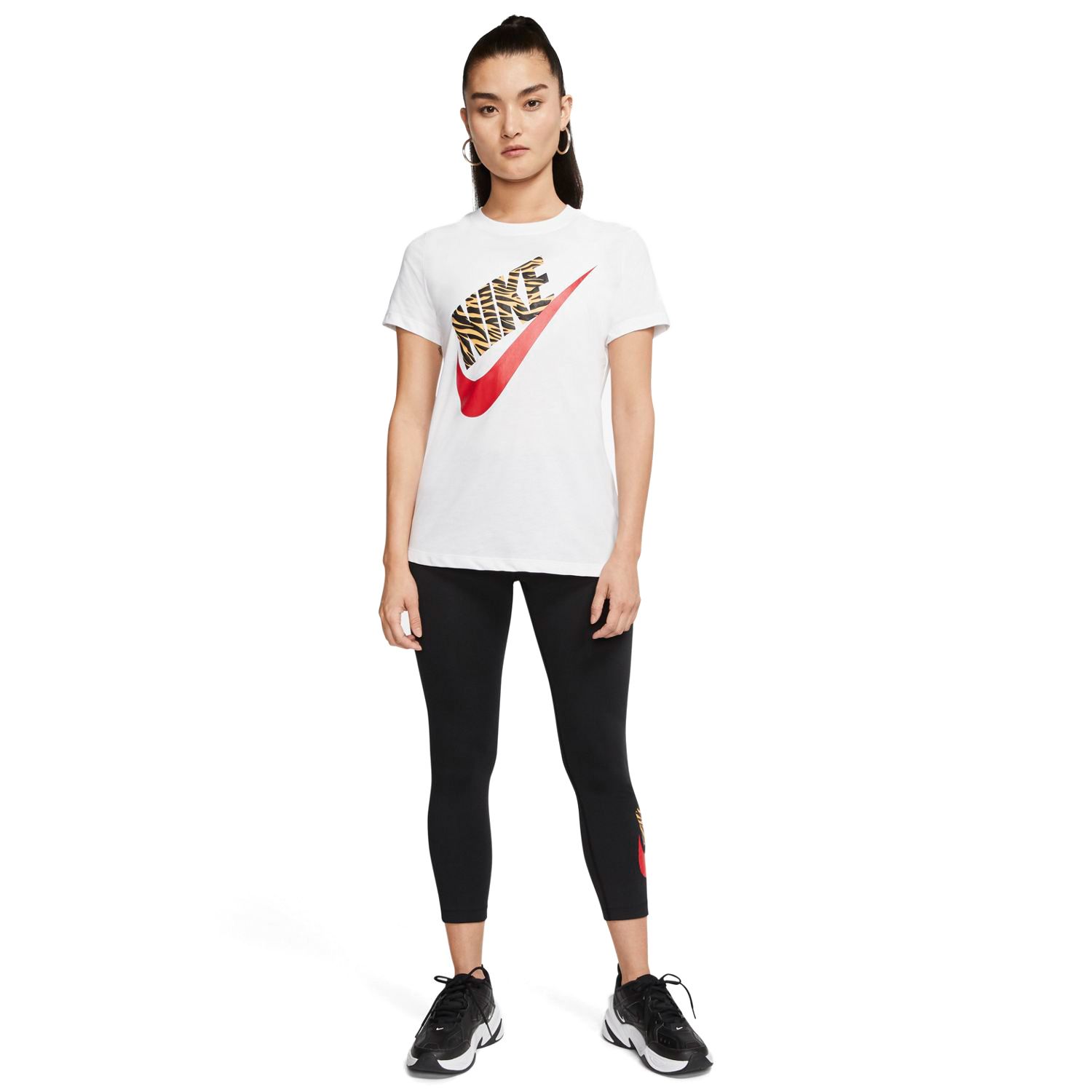 nike women's red animal print crew tee