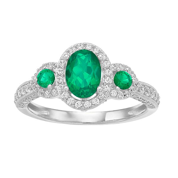 10k White Gold Emerald & 1/2 Carat T.W. Diamond Ring