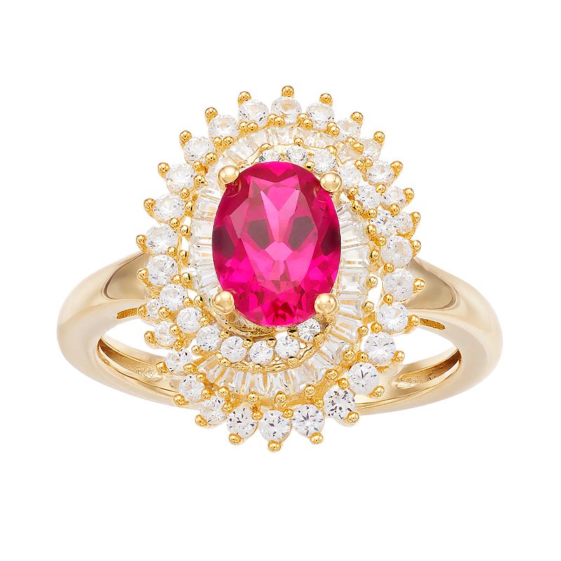 10k Gold Gemstone & 5/8 Carat T.W. Diamond Ring, Womens, Size: 6, Red