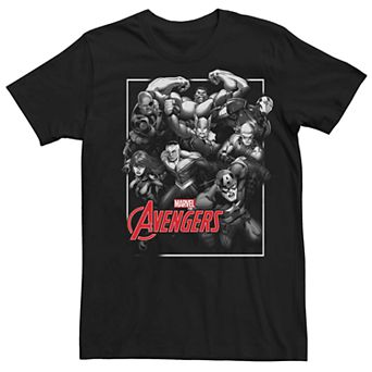 Men's Marvel Avengers Assembled Black And White Poster Tee