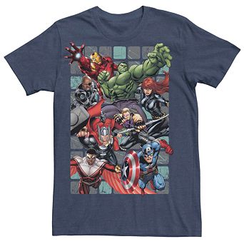 Men's Marvel Retro Avengers Assembled Group Squares Tee