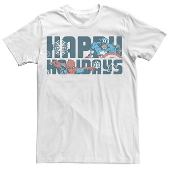 Men's Marvel Happy Holidays Captain America Spider-Man Tee
