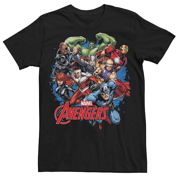 Men s Marvel Avengers Splatter Team Group Shot Tee