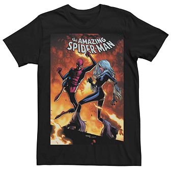 Men's Marvel Amazing Spider-Man Black Cat Explosion Comic Cover Graphic Tee