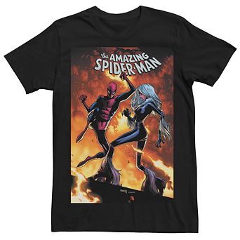 Men's Marvel Amazing Spider-Man Black Cat Explosion Comic Cover Graphic Tee