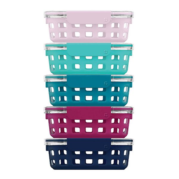 10-piece Glass Food Storage Container Set with Pastel Colored Lids