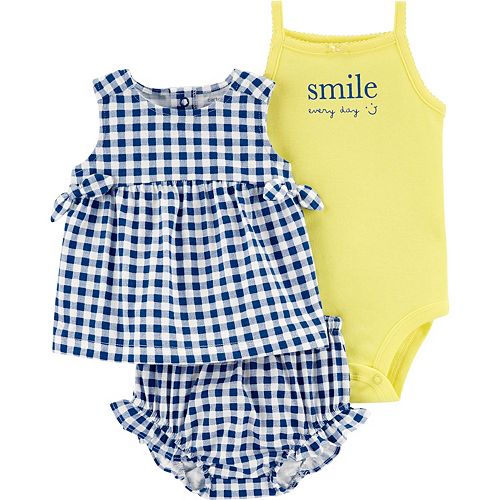 Baby Girl Carter's 3Piece Gingham Top, Bodysuit and Little Shorts Set