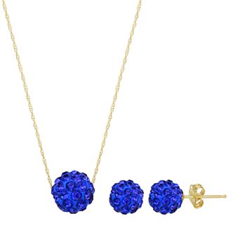 14k Gold Crystal Fireball Necklace & Stud Earring Set