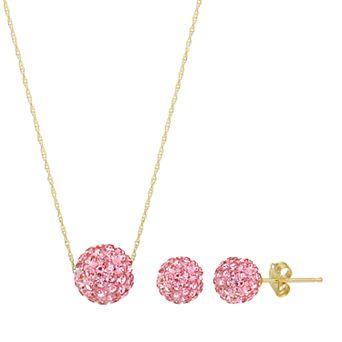 14k Gold Crystal Fireball Necklace & Stud Earring Set