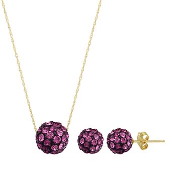 14k Gold Crystal Fireball Necklace & Stud Earring Set