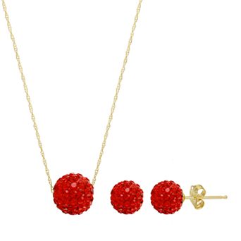 14k Gold Crystal Fireball Necklace & Stud Earring Set
