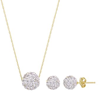 14k Gold Crystal Fireball Necklace & Stud Earring Set