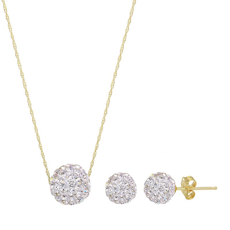 14k Gold Crystal Fireball Necklace & Stud Earring Set, Womens, Size: 18
