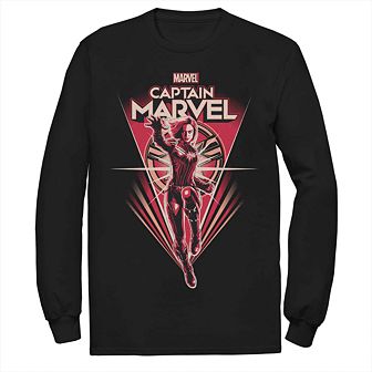 Men's Marvel Captain Marvel Jumping Hero Long Sleeve Tee