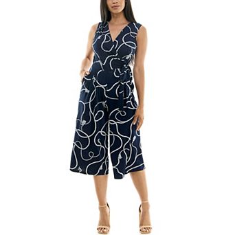 Women's Nina Leonard Print Surplice Wide-Leg Jumpsuit