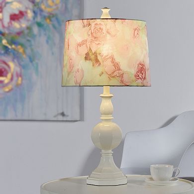 Style Craft White Table Lamp with Floral Shade