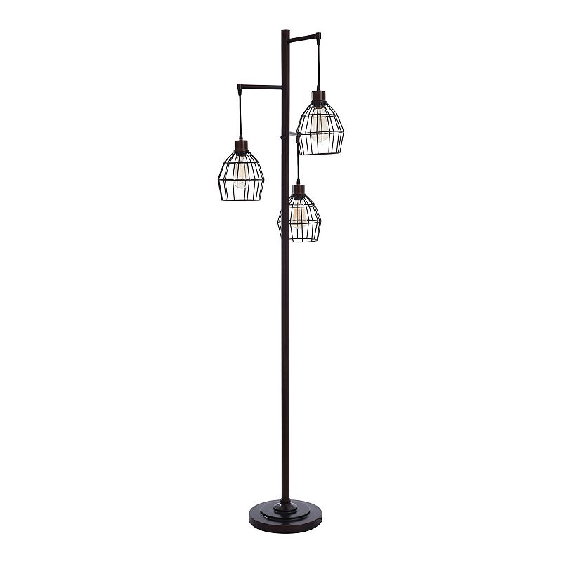 Madison Metal Three Pendant Floor Lamp Bronze with Cage Shade - StyleCraft: Vintage-Inspired, Adjustable Head, UL Listed