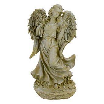 Northlight Weathered Angel with Bird and Bouquet Statue