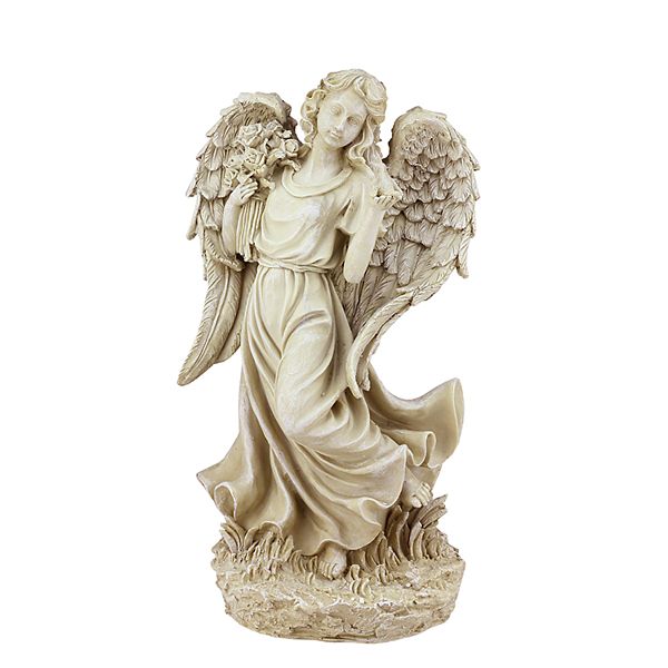 Northlight Weathered Angel with Bird and Bouquet Statue