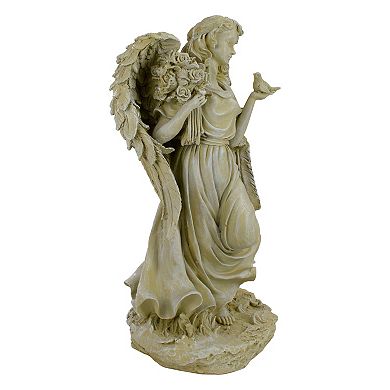 Northlight Weathered Angel with Bird and Bouquet Statue