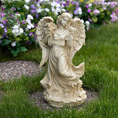 Northlight Weathered Angel with Bird and Bouquet Statue