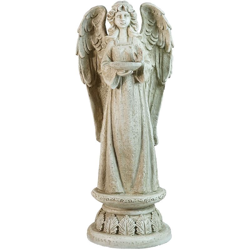 Standing Angel with Bird Bath Indoor / Outdoor Garden Statue Floor Decor, G