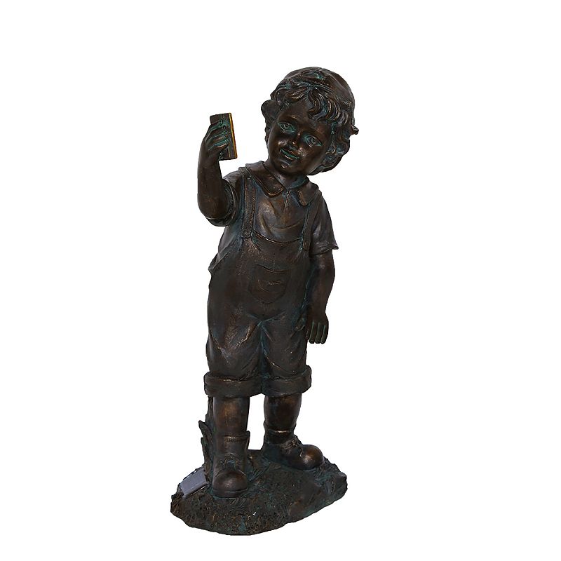 Northlight Boy with Cell Phone Solar Powered LED Lighted Statue, Black
