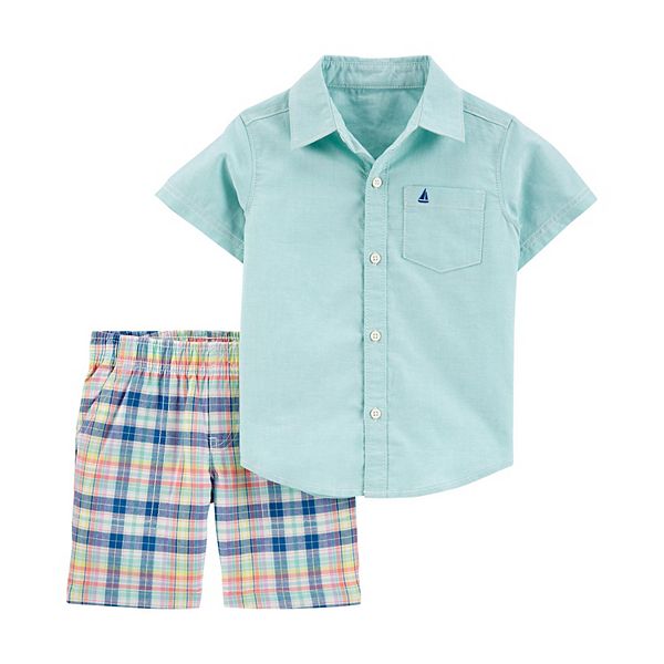 Carters Boy Button Down Dressy Shirt Shorts Set Size 18 24 months Black Airplane 