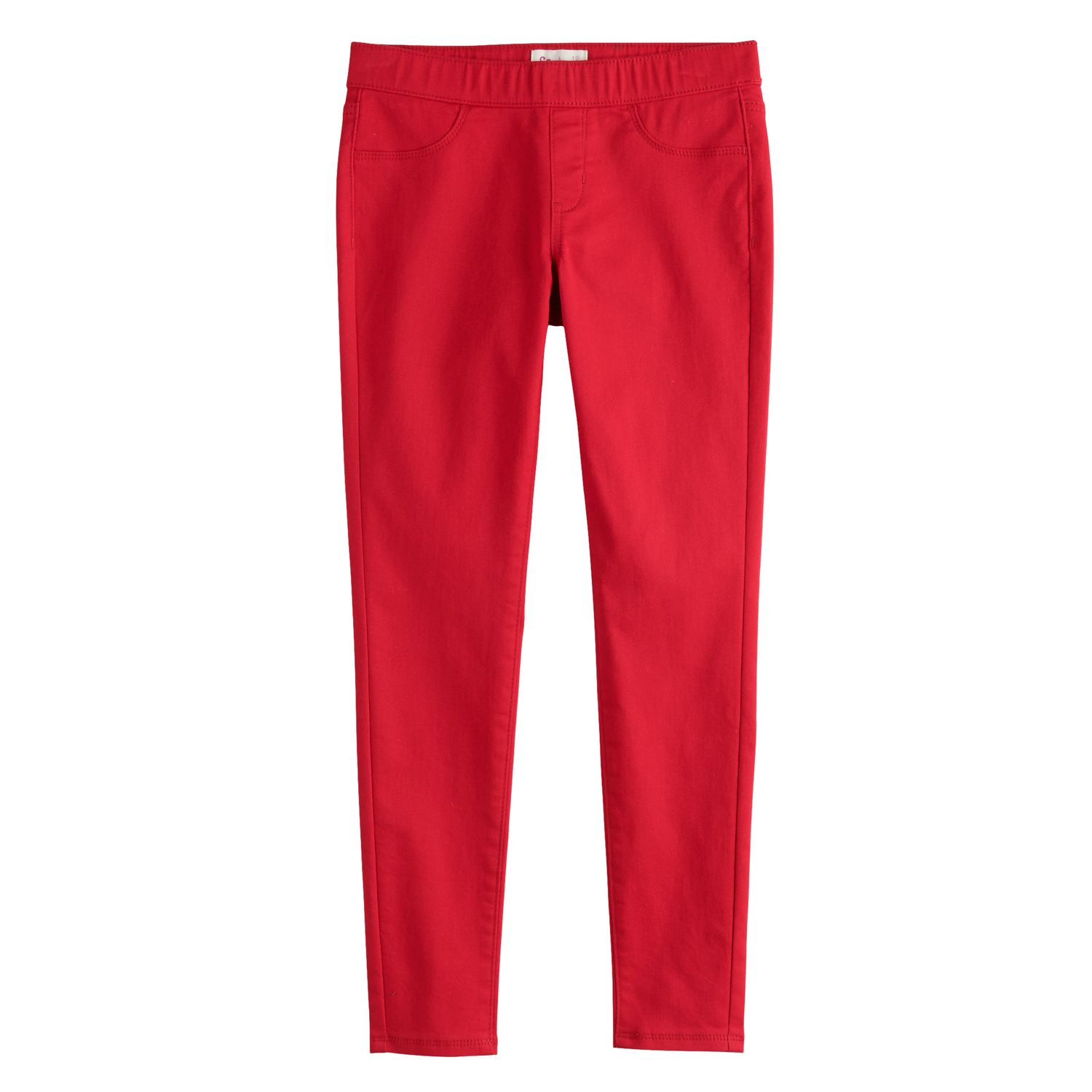 red pull on jeggings