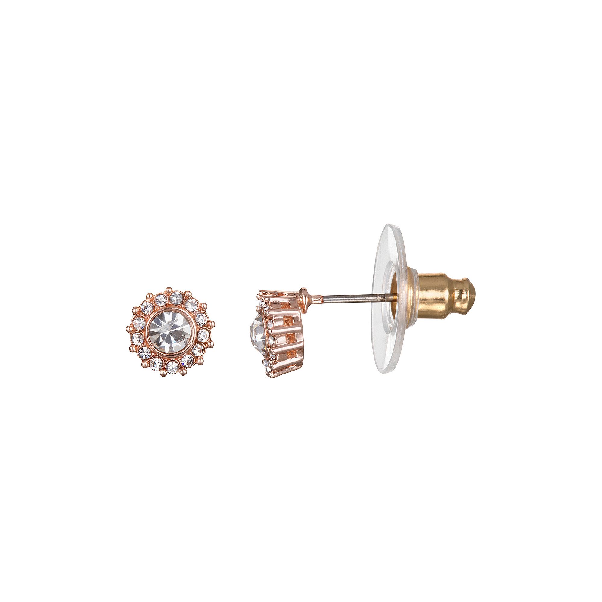 LC Lauren Conrad Small Haloed Pave Button Earrings, Womens, Rose Gold Tone