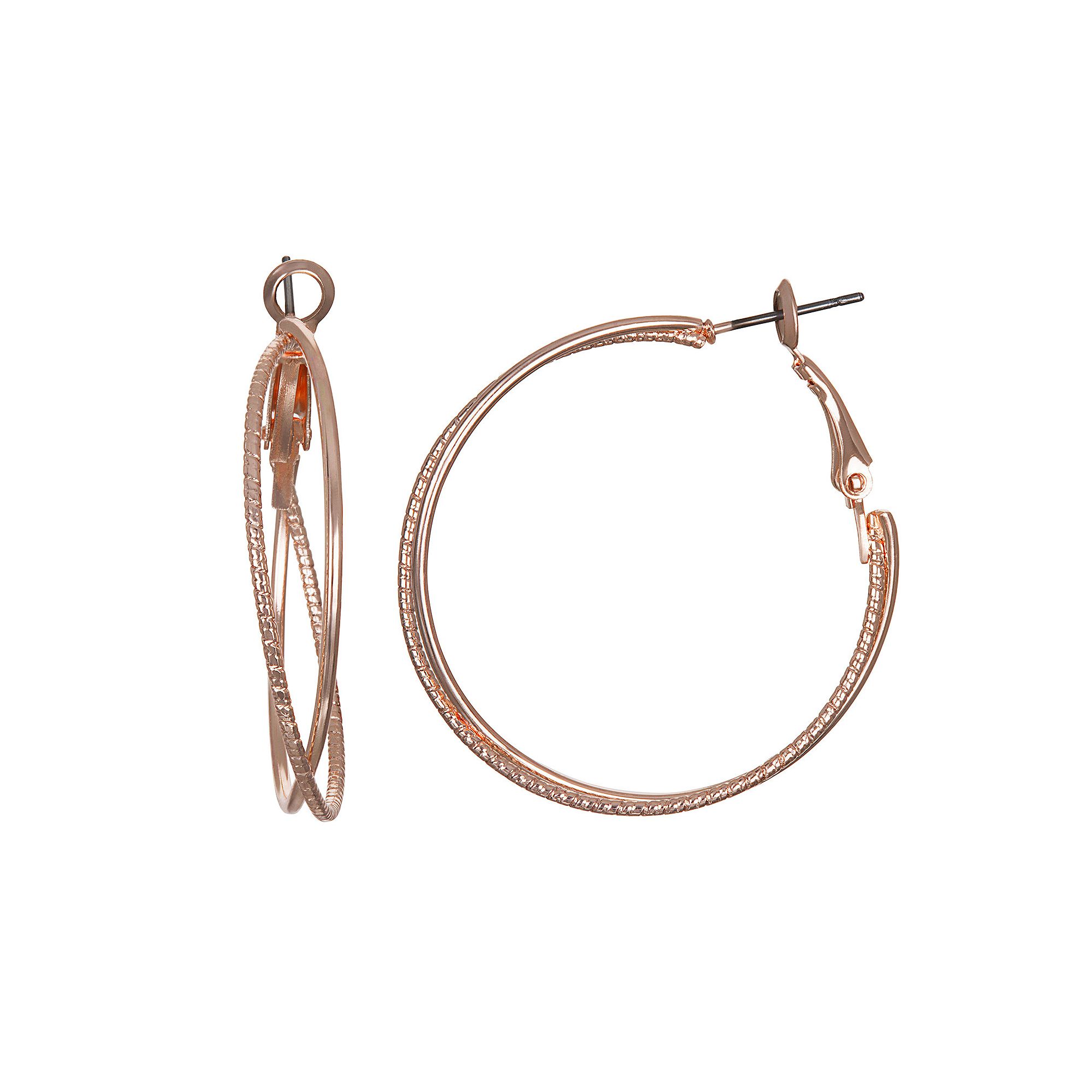 LC Lauren Conrad Criss-Cross Hoop Earrings, Womens, Rose Gold Tone
