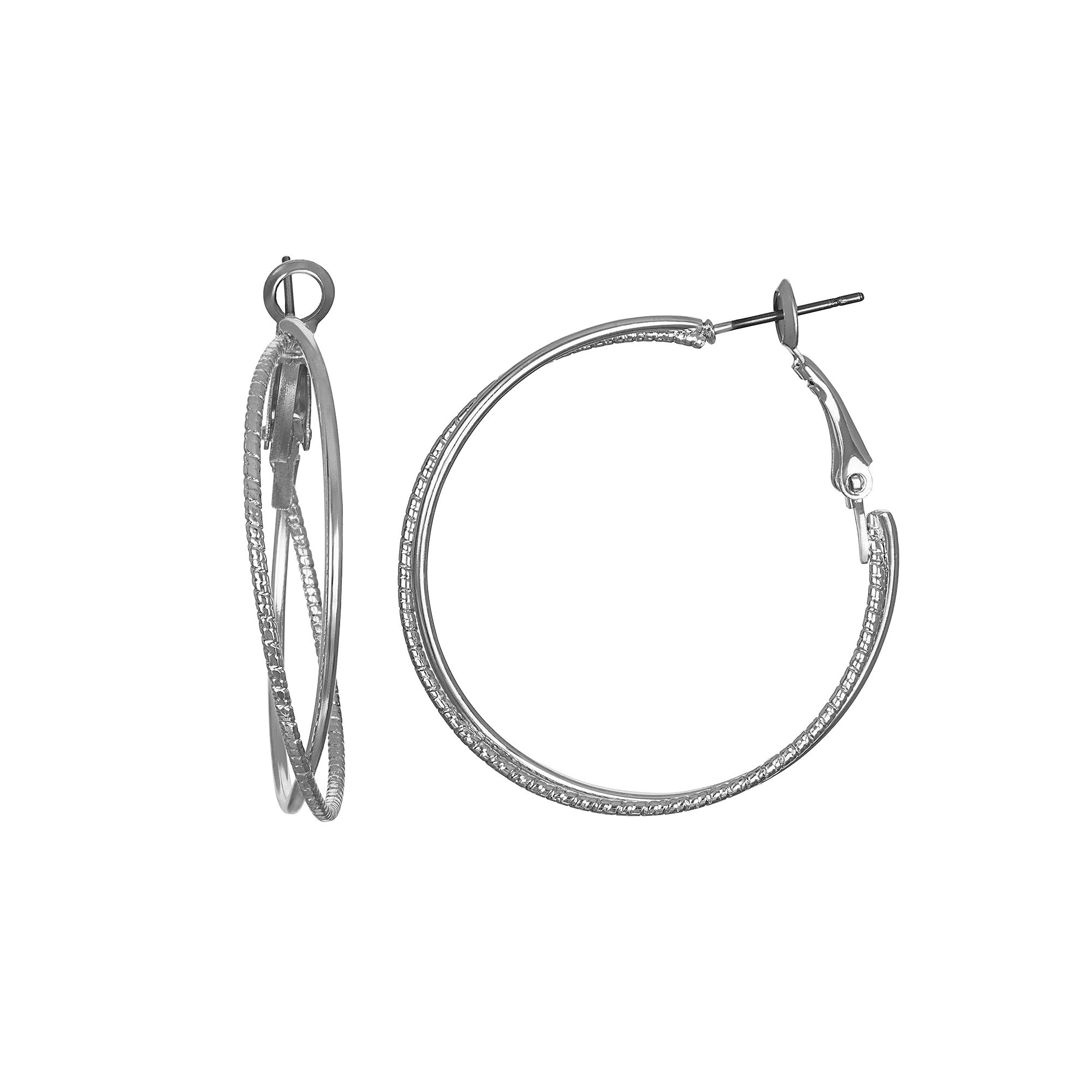 LC Lauren Conrad Criss-Cross Hoop Earrings, Womens, Silver Tone