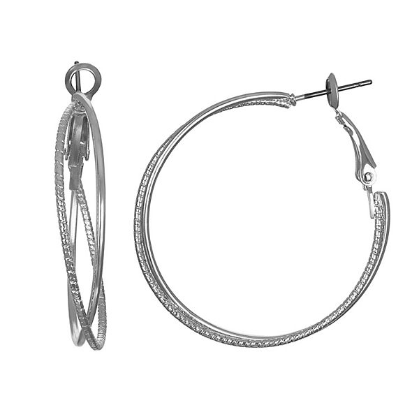 LC Lauren Conrad Criss-Cross Hoop Earrings - Silver Tone