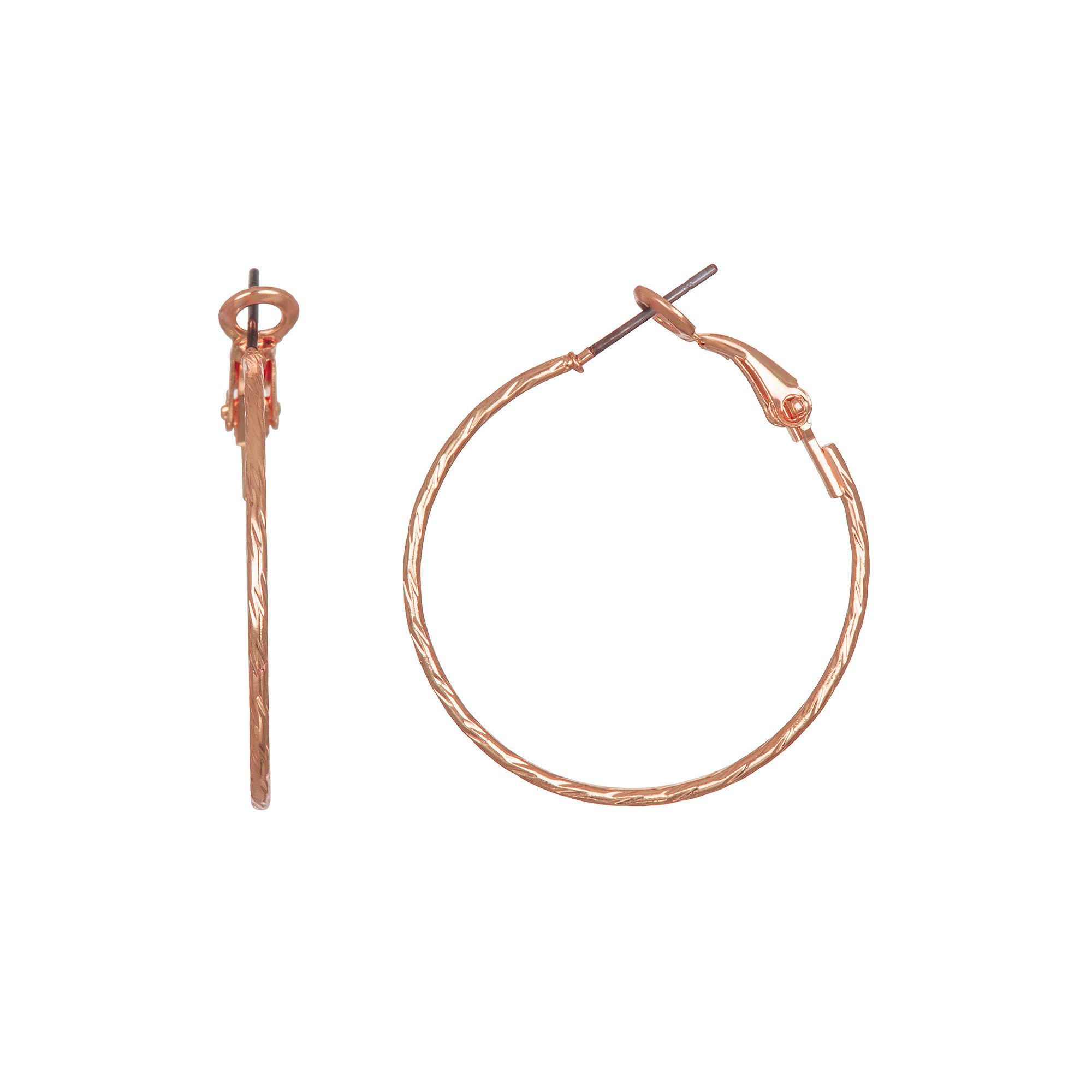 LC Lauren Conrad Textured Thin Hoop Earrings, Womens, Rose Gold Tone