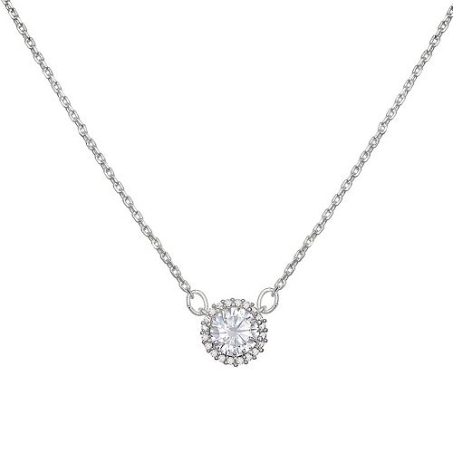 LC Lauren Conrad Silver Tone Small Crystal Circle Minimal Necklace