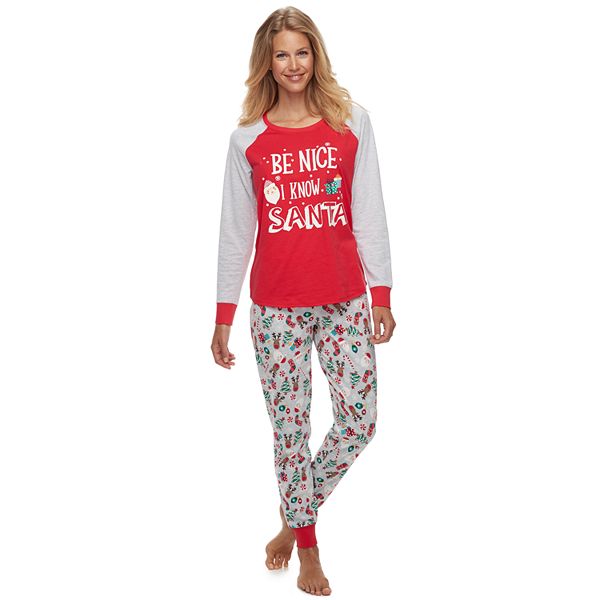 Women s Jammies For Your Families Fun Santa Top Bottoms Pajama Set by Cuddl Duds