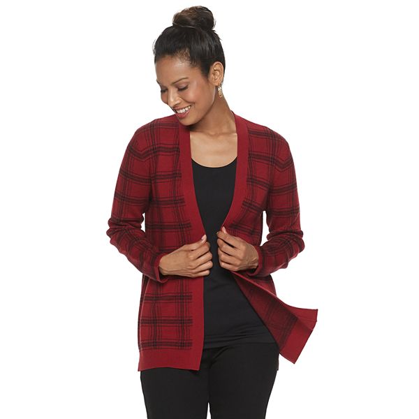 red plaid cardigans
