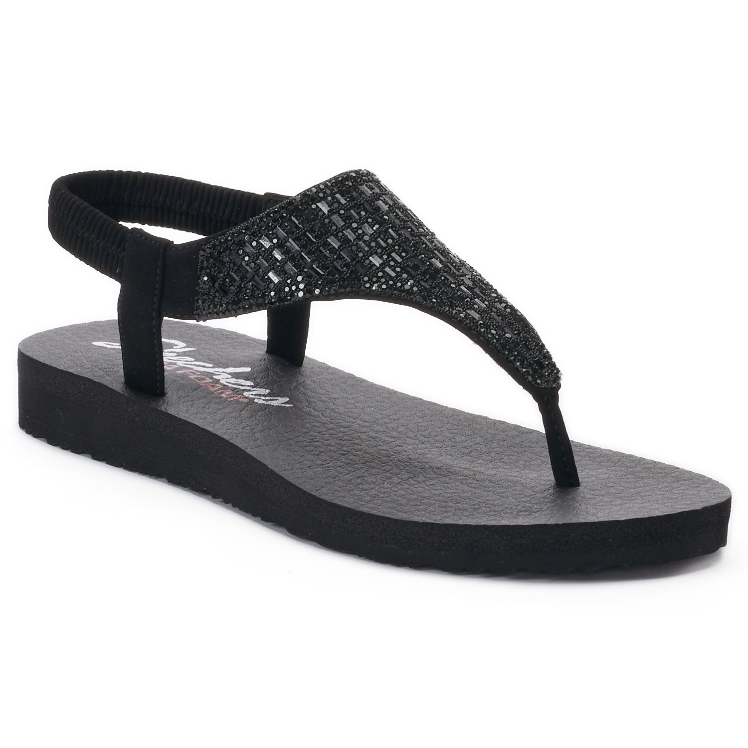 skechers womens black flip flops