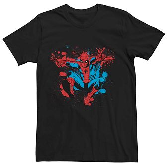 Men's Marvel's Spider-Man Red Blue Splatter Portrait Tee